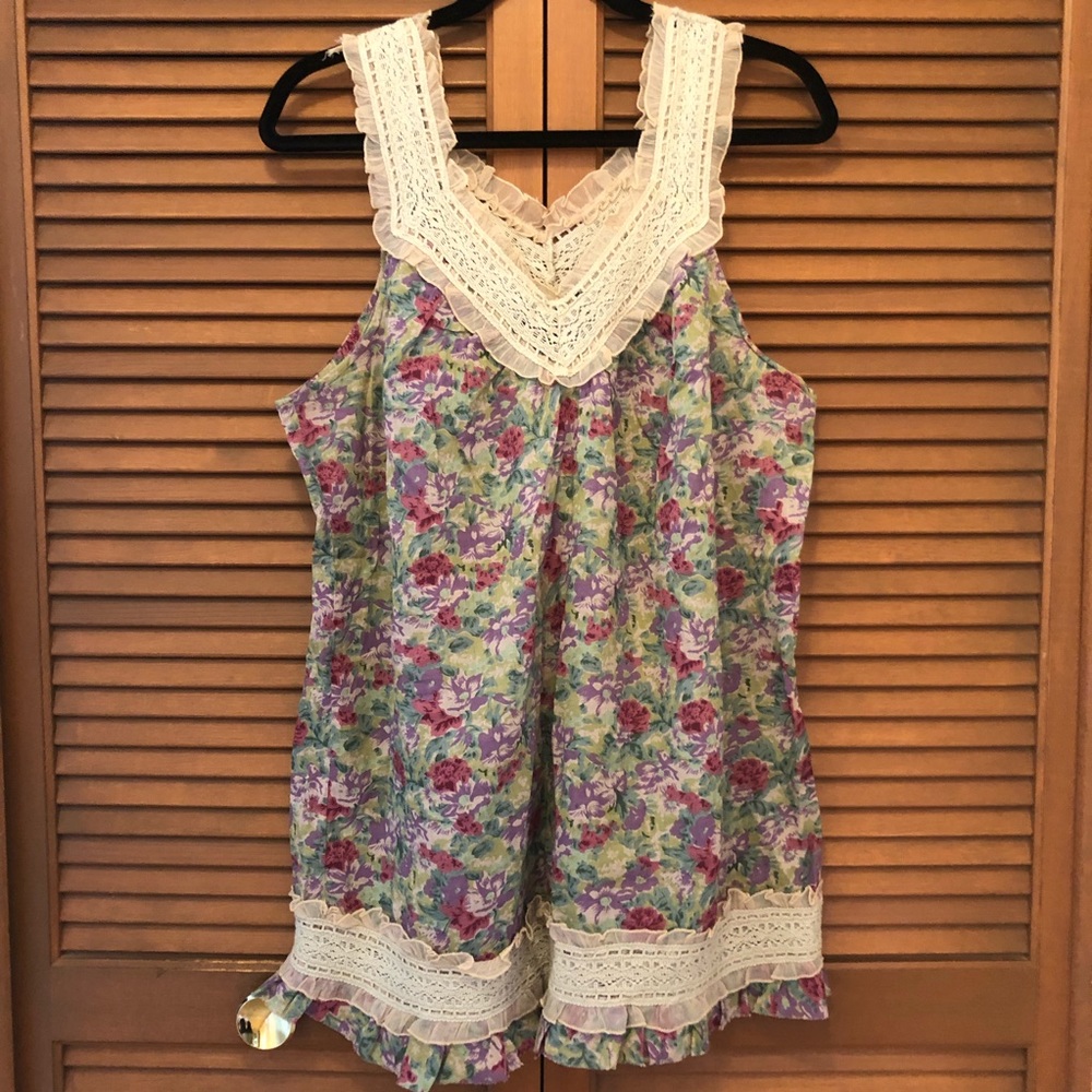 Passport plus size floral BoHo tank top 2X